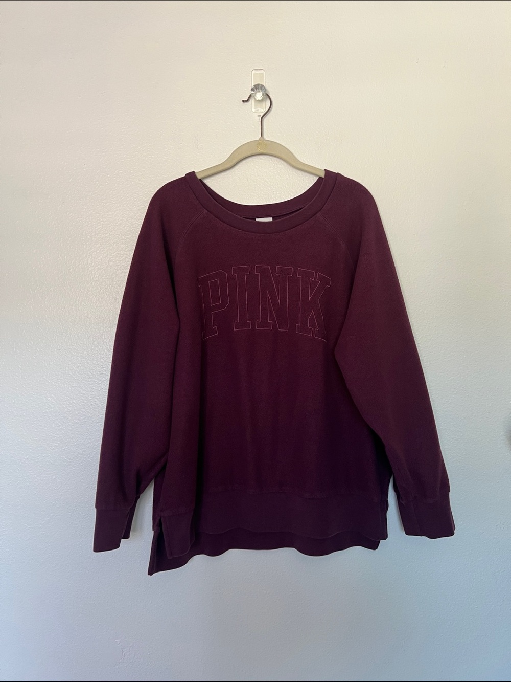 EUC PINK Embroidered Pullover Sweatshirt - Deep Wine sz L